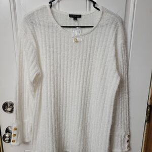 Lane Bryant White Textured Sweater with Buttons